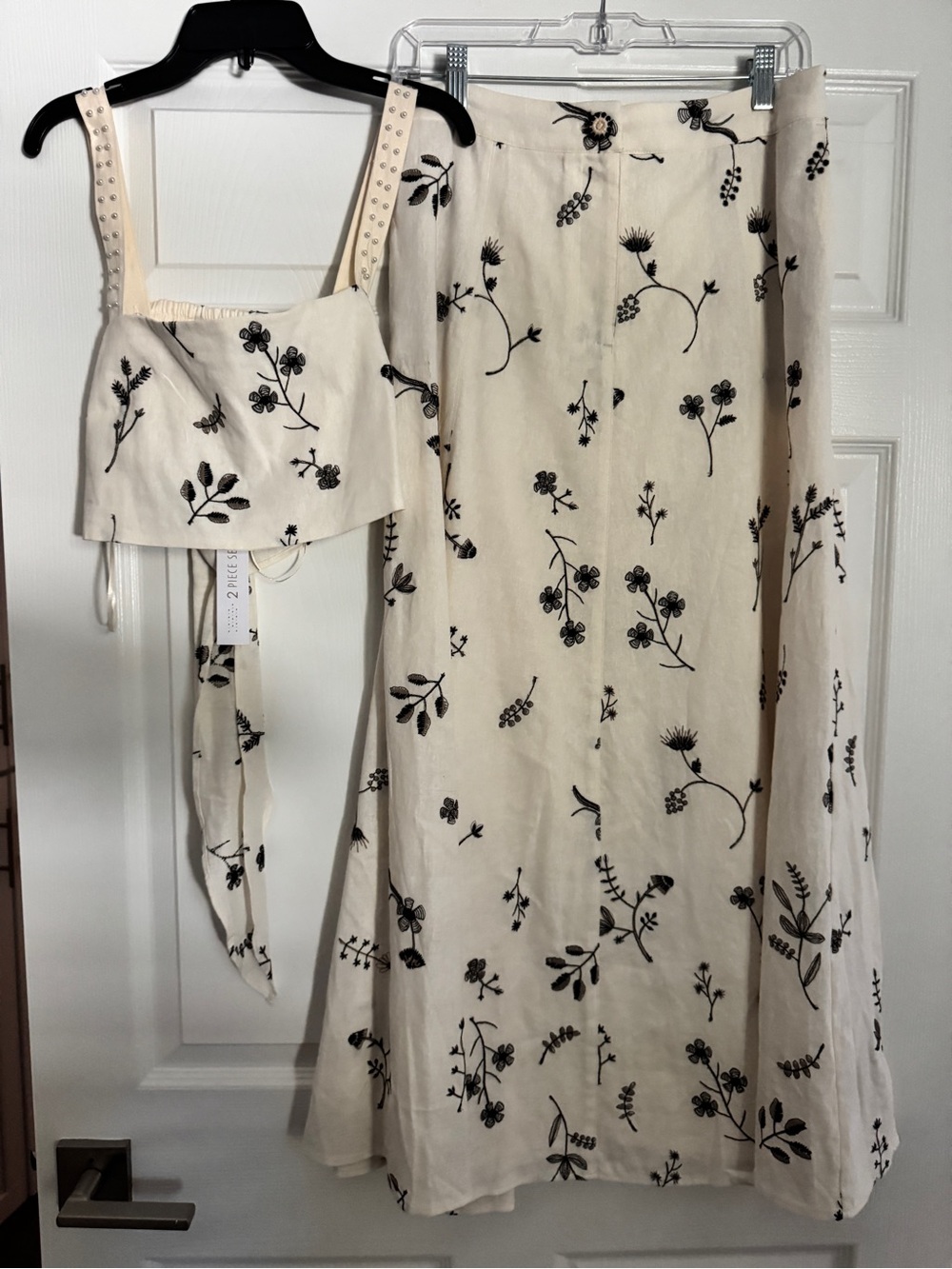 House of Harlow 1960 Cream Maxi Dress Set with Black Floral Print